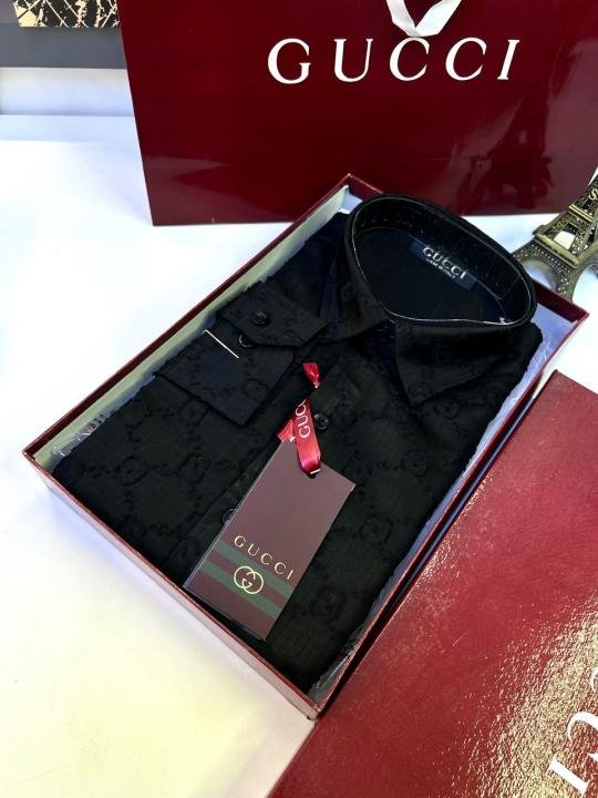 Gucci Gucci Imported Monogram Allover Premium Black Shirt With Brand Box Packing And Carry Bag F3222-bl - Image 5
