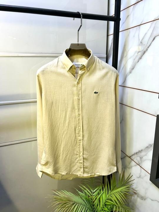 Lacoste Lacoste Linen Beige Embroidery Logo Super Premium Shirt F3952-be