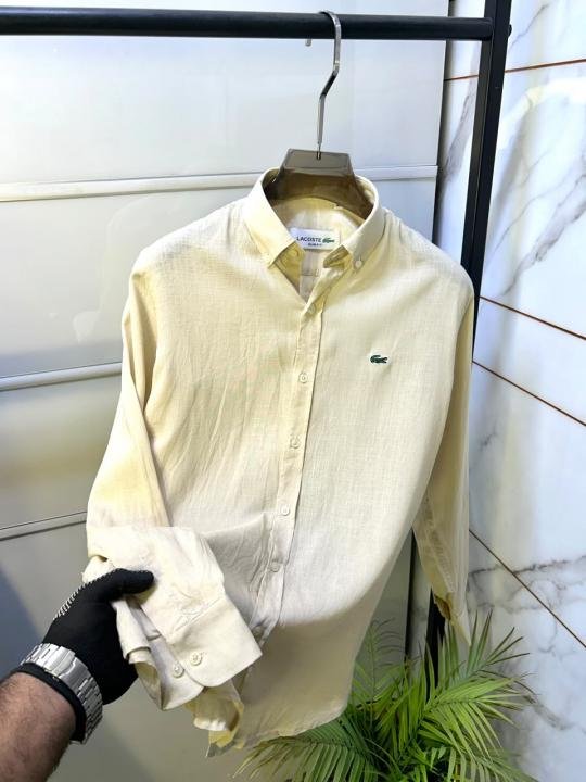 Lacoste Lacoste Linen Beige Embroidery Logo Super Premium Shirt F3952-be - Image 3