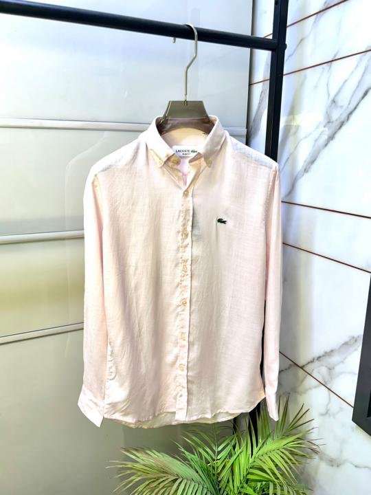 Lacoste Lacoste Linen Pink Embroidery Logo Super Premium Shirt F3952-pi