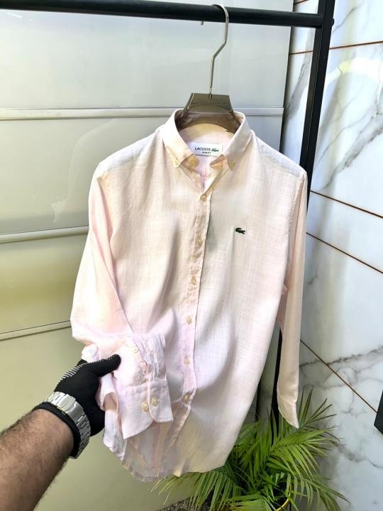 Lacoste Lacoste Linen Pink Embroidery Logo Super Premium Shirt F3952-pi - Image 3
