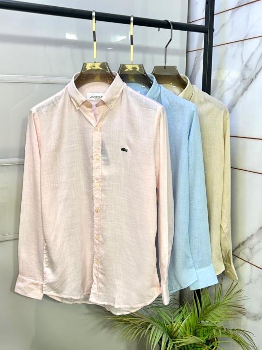 Lacoste Lacoste Linen Pink Embroidery Logo Super Premium Shirt F3952-pi - Image 2