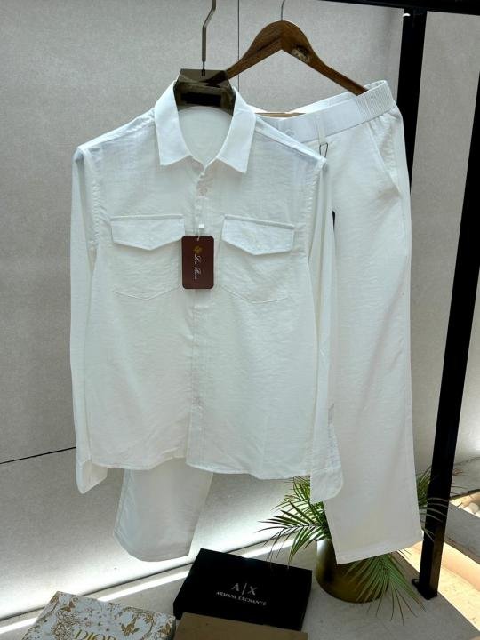 Loro Piana White Imported Pant Shirt Super Premium Combo F3889-wh