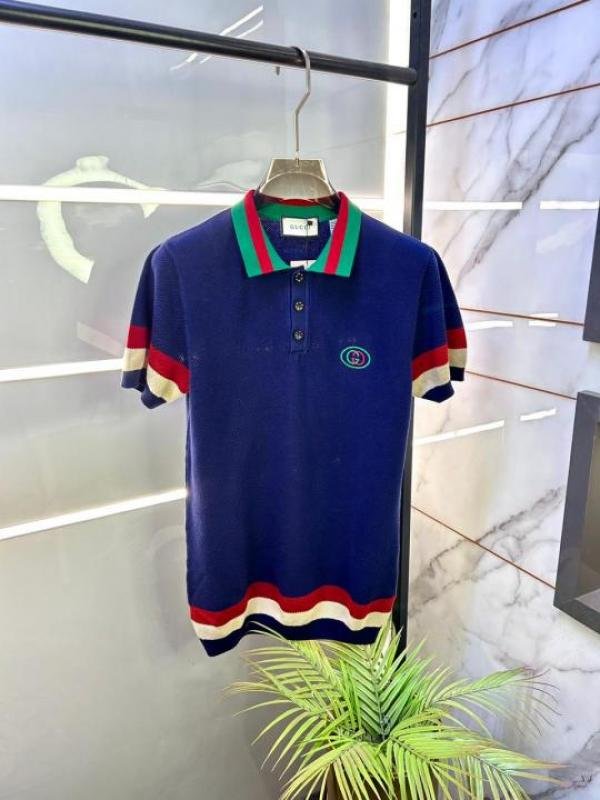 Gucci Gucci Blue Imported Knitted Premium Collar Neck Polo T-shirt F3440-bu - Image 4