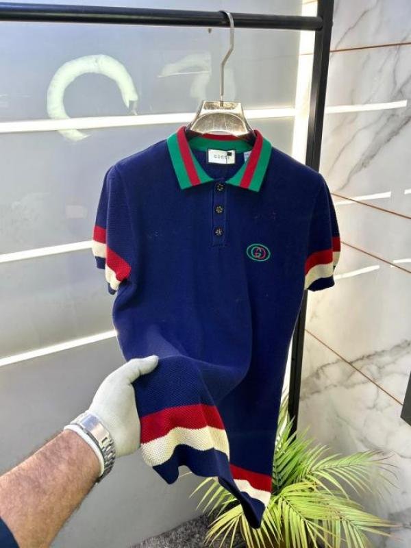 Gucci Gucci Blue Imported Knitted Premium Collar Neck Polo T-shirt F3440-bu - Image 3