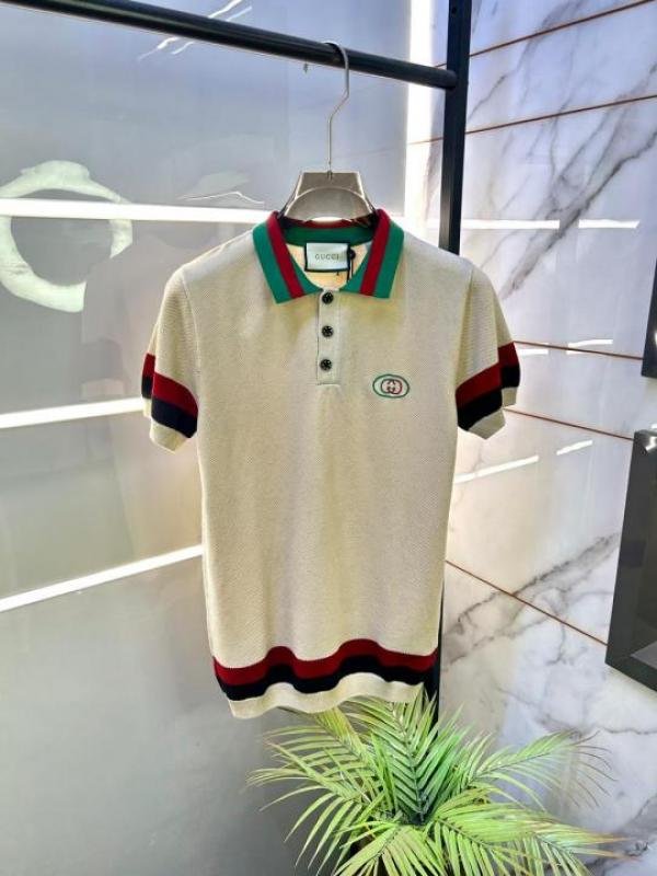 Gucci Gucci Cream Imported Knitted Premium Collar Neck Polo T-shirt F3440-cr - Image 4