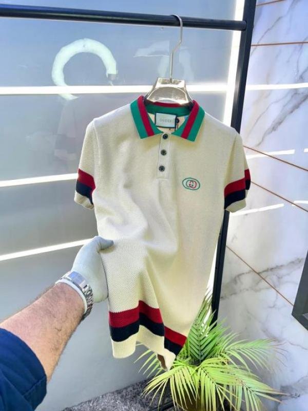 Gucci Gucci Cream Imported Knitted Premium Collar Neck Polo T-shirt F3440-cr - Image 3