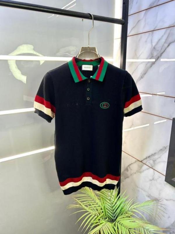 Gucci Gucci Black Imported Knitted Premium Collar Neck Polo T-shirt F3440-bl - Image 4