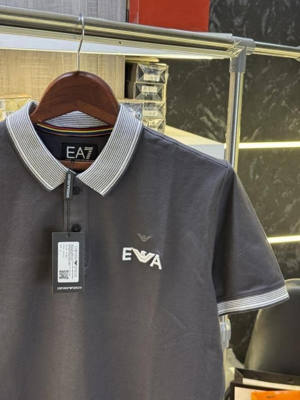 Emporio Armani Grey Polo Neck T-shirt For Men - Image 3