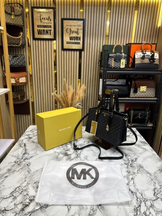 Michael Kors Michael Kor S Emma Signature MK Satchel Tote With Shoulder Strap With Box And Dust Bag - Image 8