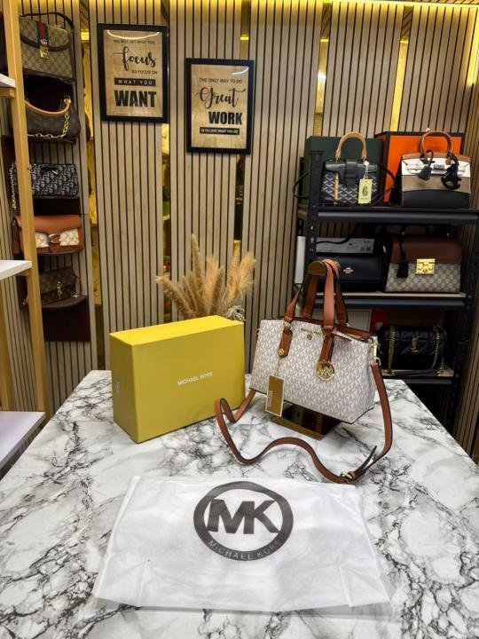 Michael Kors Michael Kor S Emma Signature MK Satchel Tote With Shoulder Strap With Box And Dust Bag
