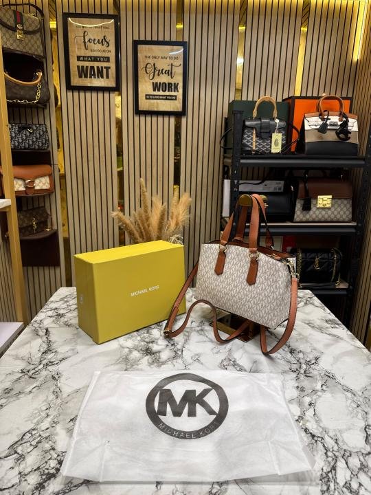 Michael Kors Michael Kor S Emma Signature MK Satchel Tote With Shoulder Strap With Box And Dust Bag - Image 2