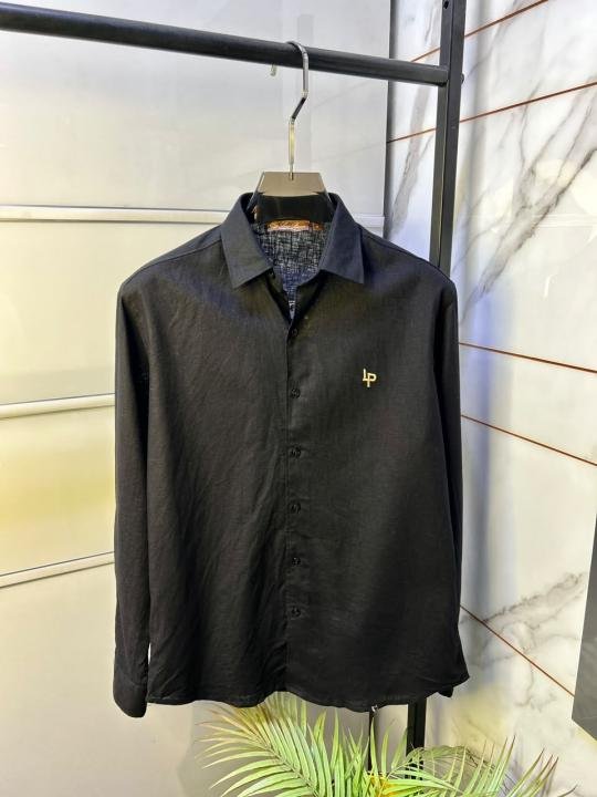 Loro Piana Black Linen Back Printed Premium Shirt With Brand Box Packing F3963-bl