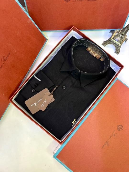 Loro Piana Black Linen Back Printed Premium Shirt With Brand Box Packing F3963-bl - Image 8