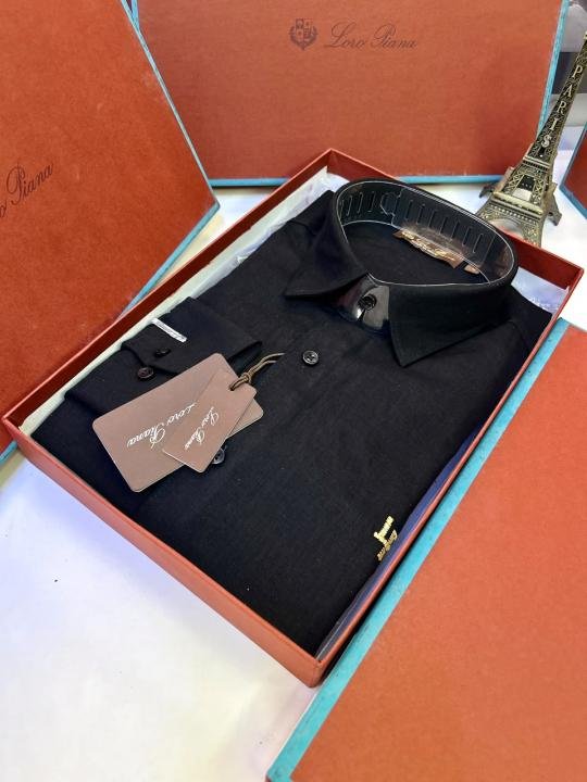 Loro Piana Black Linen Back Printed Premium Shirt With Brand Box Packing F3963-bl - Image 5