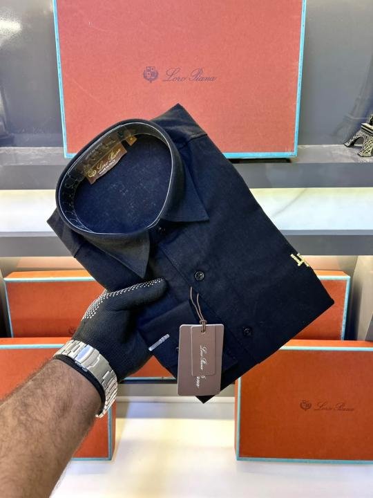Loro Piana Black Linen Back Printed Premium Shirt With Brand Box Packing F3963-bl - Image 2