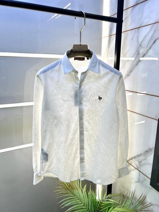 Loro Piana White Linen Back Printed Premium Shirt With Brand Box Packing F3963-wh - Image 10