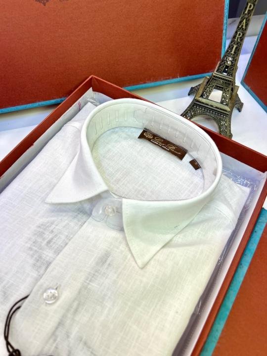 Loro Piana White Linen Back Printed Premium Shirt With Brand Box Packing F3963-wh - Image 8