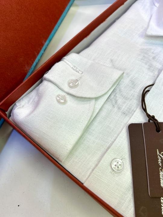 Loro Piana White Linen Back Printed Premium Shirt With Brand Box Packing F3963-wh - Image 7