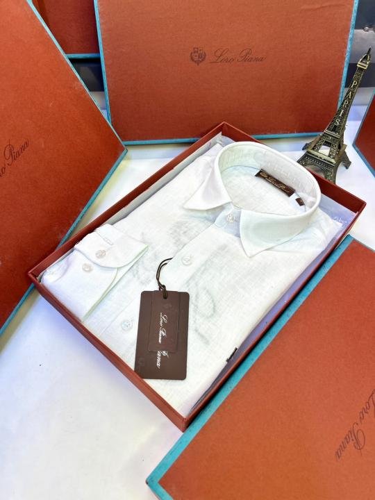 Loro Piana White Linen Back Printed Premium Shirt With Brand Box Packing F3963-wh - Image 6