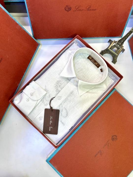 Loro Piana White Linen Back Printed Premium Shirt With Brand Box Packing F3963-wh - Image 5