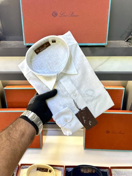 Loro Piana White Linen Back Printed Premium Shirt With Brand Box Packing F3963-wh - Image 4