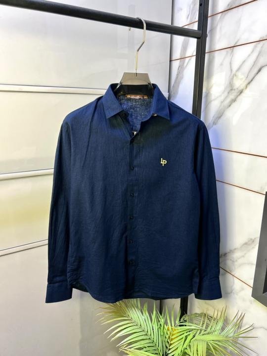 Loro Piana Navy Linen Back Printed Premium Shirt With Brand Box Packing F3963-ny