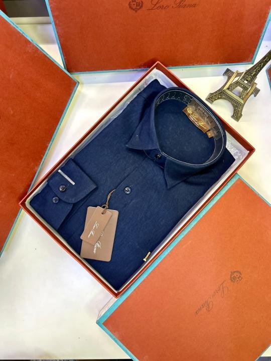 Loro Piana Navy Linen Back Printed Premium Shirt With Brand Box Packing F3963-ny - Image 9