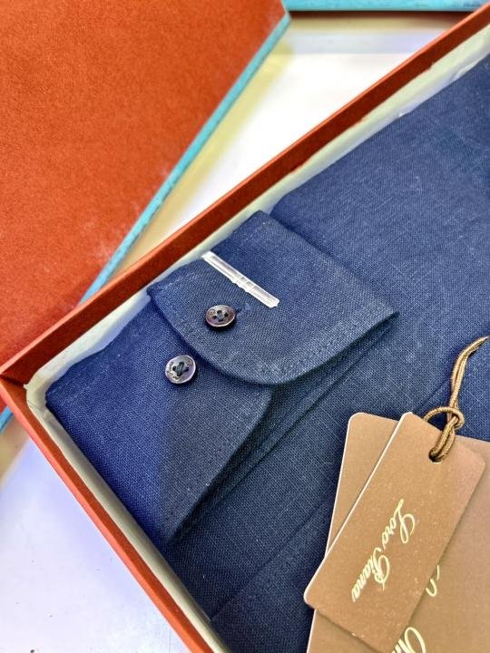 Loro Piana Navy Linen Back Printed Premium Shirt With Brand Box Packing F3963-ny - Image 8