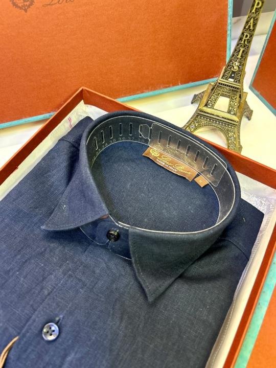 Loro Piana Navy Linen Back Printed Premium Shirt With Brand Box Packing F3963-ny - Image 7