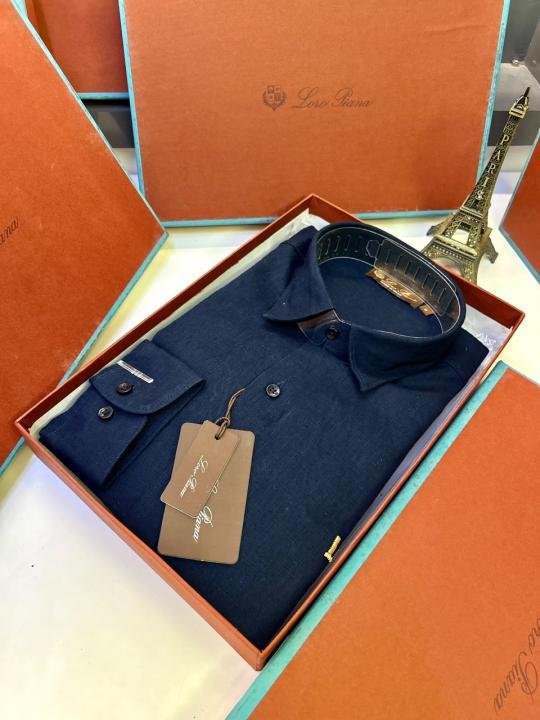 Loro Piana Navy Linen Back Printed Premium Shirt With Brand Box Packing F3963-ny - Image 6