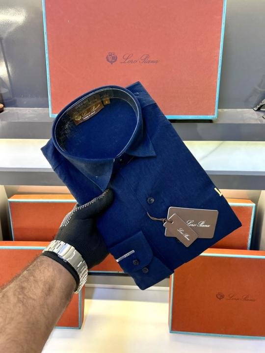 Loro Piana Navy Linen Back Printed Premium Shirt With Brand Box Packing F3963-ny - Image 4