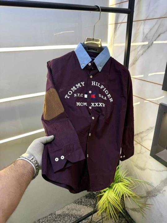Tommy Hilfiger Tommy Hilfiger Wine Embroidery Print Premium Oxford Lycra Shirts F3194-wi - Image 3