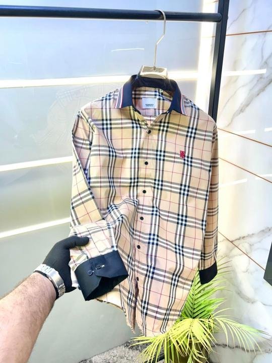 Burberry Burberry Checks Embroidery Logo Beige Premium Shirt With Brand Box Packing And Carry Bag F3542-be - Image 9