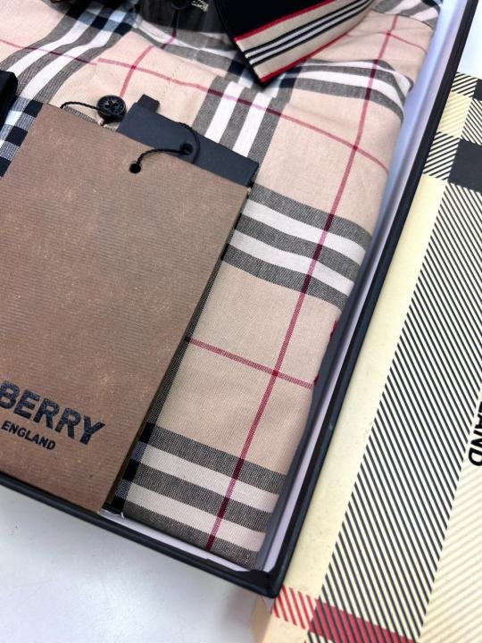 Burberry Burberry Checks Embroidery Logo Beige Premium Shirt With Brand Box Packing And Carry Bag F3542-be - Image 8
