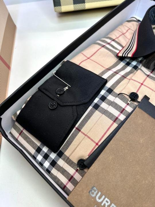 Burberry Burberry Checks Embroidery Logo Beige Premium Shirt With Brand Box Packing And Carry Bag F3542-be - Image 6