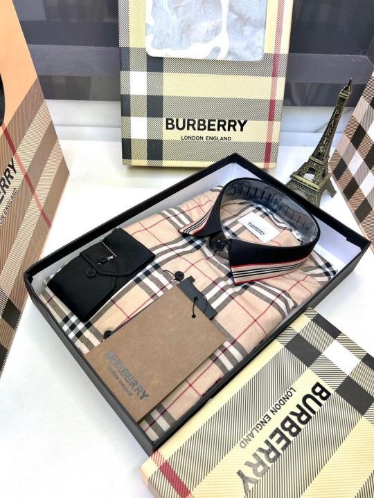 Burberry Burberry Checks Embroidery Logo Beige Premium Shirt With Brand Box Packing And Carry Bag F3542-be - Image 5
