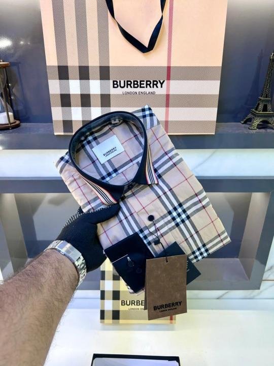 Burberry Burberry Checks Embroidery Logo Beige Premium Shirt With Brand Box Packing And Carry Bag F3542-be - Image 4