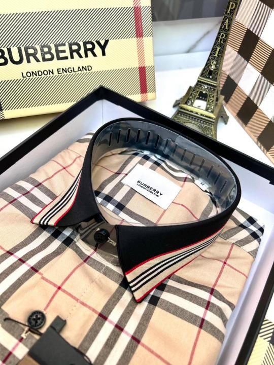 Burberry Burberry Checks Embroidery Logo Beige Premium Shirt With Brand Box Packing And Carry Bag F3542-be - Image 3