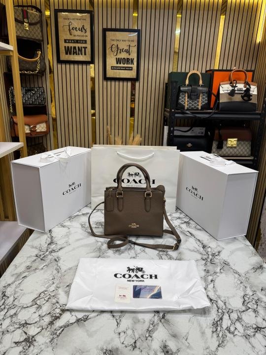 Coach Maggie Pebbled Leather Top Handle Crossbody Bag With Magnetic Box Including Carry Bag