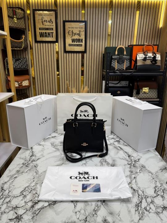 Coach Maggie Pebbled Leather Top Handle Crossbody Bag With Magnetic Box Including Carry Bag