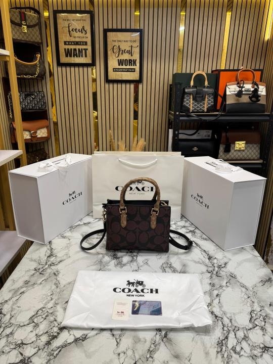 Coach Maggie Signature Monogram Canvas Top Handle Crossbody Bag With Magnetic Box Including Carry Bag - Image 7