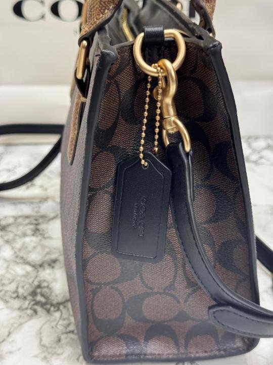Coach Maggie Signature Monogram Canvas Top Handle Crossbody Bag With Magnetic Box Including Carry Bag - Image 6