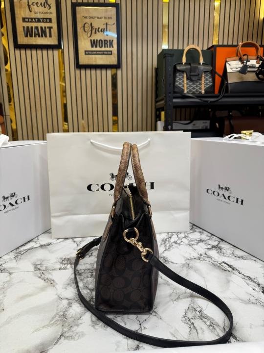 Coach Maggie Signature Monogram Canvas Top Handle Crossbody Bag With Magnetic Box Including Carry Bag - Image 5