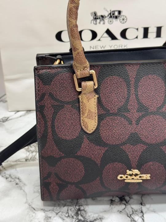 Coach Maggie Signature Monogram Canvas Top Handle Crossbody Bag With Magnetic Box Including Carry Bag - Image 4