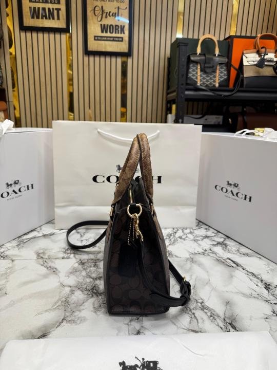 Coach Maggie Signature Monogram Canvas Top Handle Crossbody Bag With Magnetic Box Including Carry Bag - Image 3