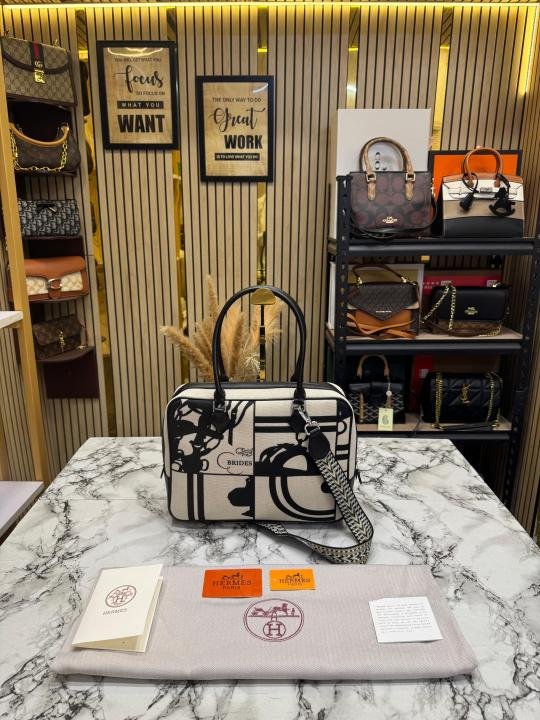 Hermes Equestrian Print Canvas Top Handle Crossbody Bag