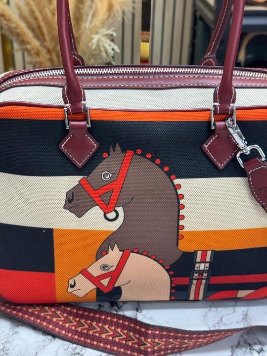 Hermes Equestrian Print Canvas Top Handle Crossbody Bag - Image 4
