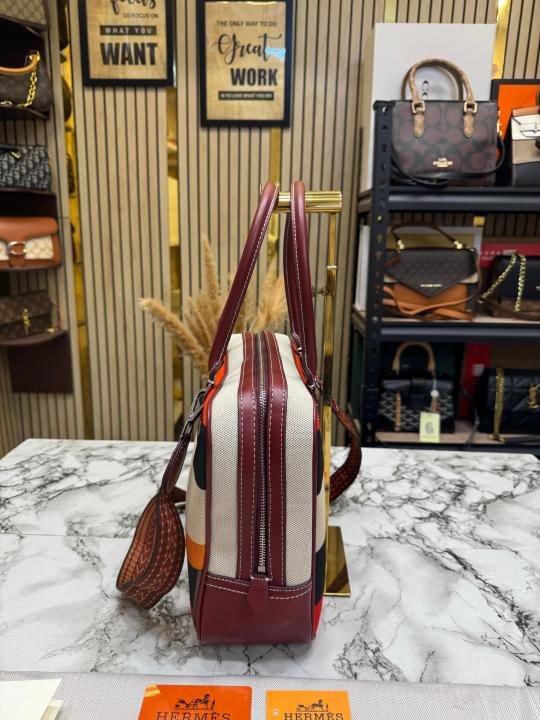 Hermes Equestrian Print Canvas Top Handle Crossbody Bag - Image 3