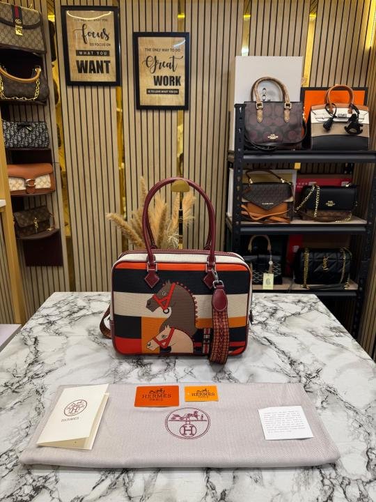 Hermes Equestrian Print Canvas Top Handle Crossbody Bag - Image 2